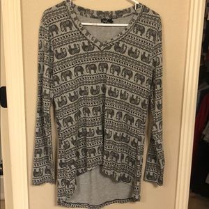 Dark & light gray elephant print long sleeve